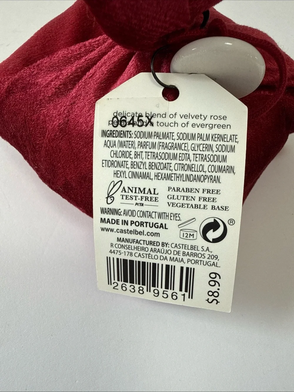 Castelbel Winter Rose Scented Soap Wrapped in Burgundy Velvet NEW